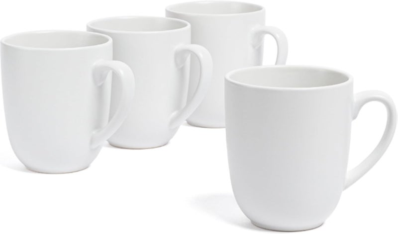 over&back Coupe Stoneware Coffee Mugs - 4-Piece Mug Set - Enjoy the Perfect Cup of Coffee, Tea, Latte, and More - Semi-Matte White - 15 Oz