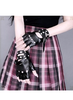 Generic Women Girls Fingerless Gloves ,PU Leather Biker Punk Gloves with Belt Up Closure and Rivet Design（Black）  - Image 4