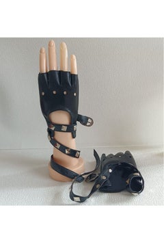 Generic Women Girls Fingerless Gloves ,PU Leather Biker Punk Gloves with Belt Up Closure and Rivet Design（Black）  - Image 5