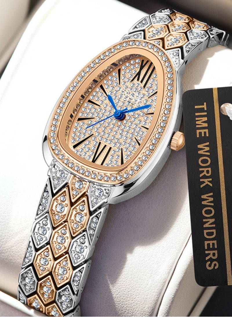 Snake full diamonds diamond-shaped copper band women's quartz watches  - Image 4