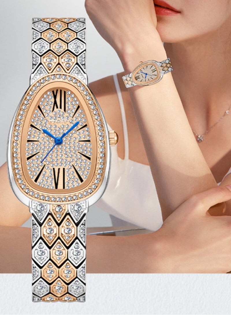 Snake full diamonds diamond-shaped copper band women's quartz watches  - Image 2