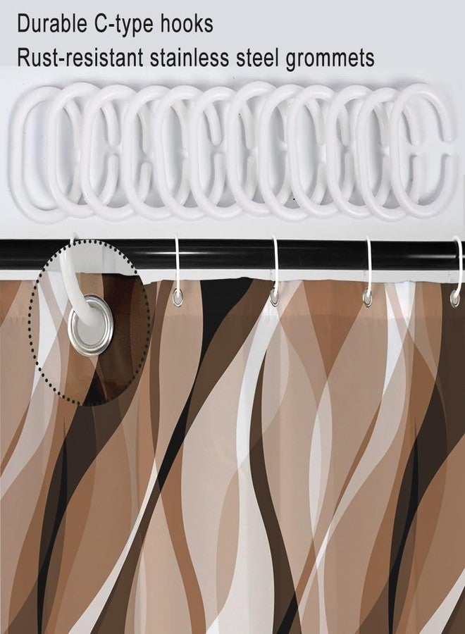 Ruelvth Brown Shower Curtain, Modern Abstract Grey and Brown Striped Shower Curtain Set for Bathroom Waterproof Tan Shower Curtain with Hooks, 72x72 Inch - Image 5