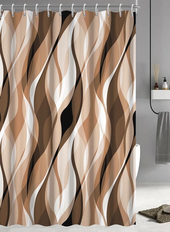 Ruelvth Brown Shower Curtain, Modern Abstract Grey and Brown Striped Shower Curtain Set for Bathroom Waterproof Tan Shower Curtain with Hooks, 72x72 Inch - Image 1