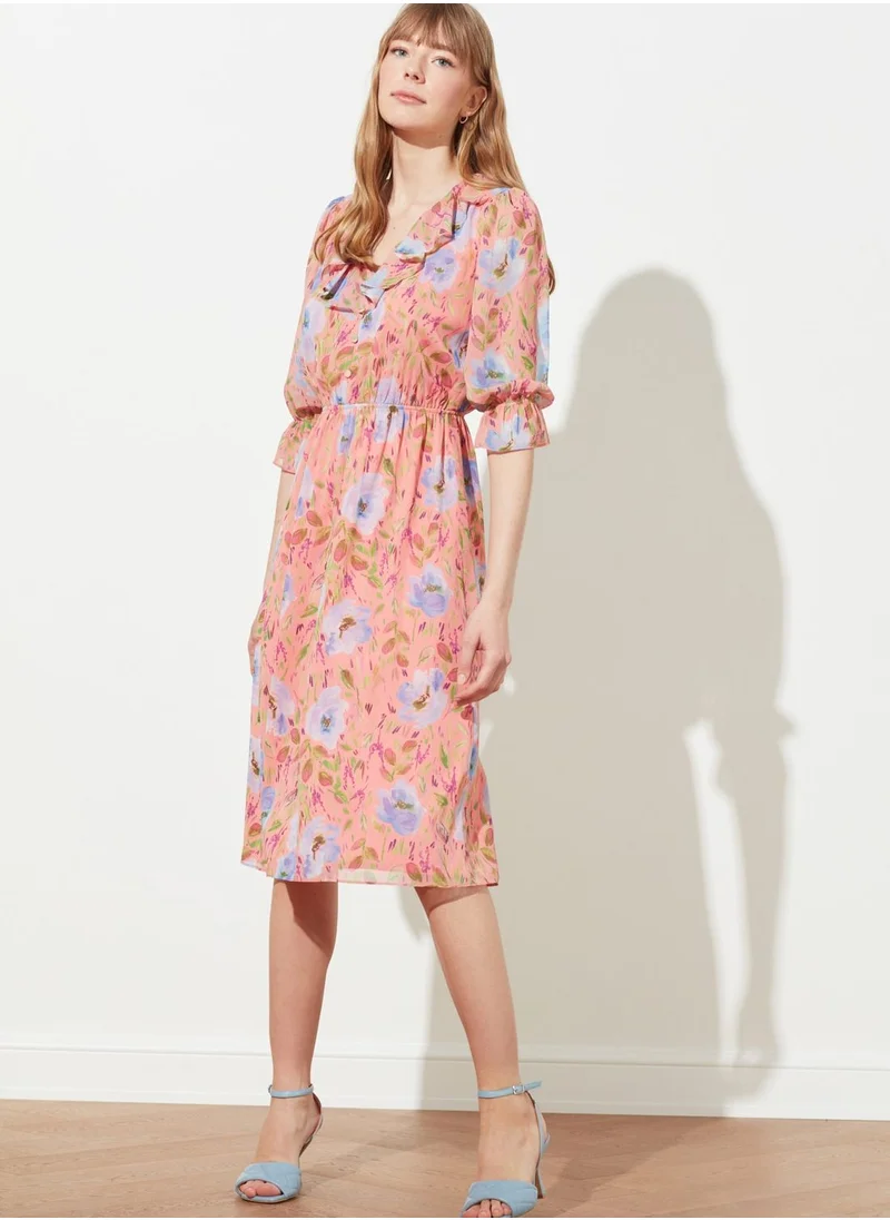 trendyol Floral Print Ruffle Detail Dress