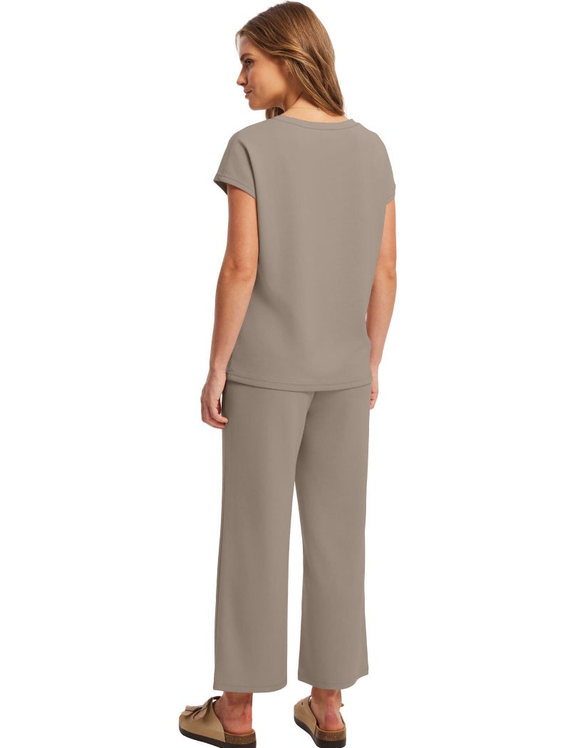 Saloogoe Lounge Sets for Women Summer 2 Piece Outfits Beach Vacation Clothes Trendy Matching Sets Women Clothing Wide Leg Crop Pants Set Travel Sweat Set Brown M - Image 5