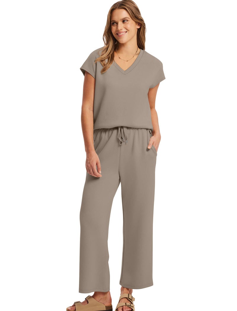Saloogoe Lounge Sets for Women Summer 2 Piece Outfits Beach Vacation Clothes Trendy Matching Sets Women Clothing Wide Leg Crop Pants Set Travel Sweat Set Brown M - Image 3