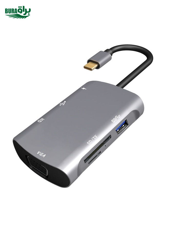BURAQ - V217E 7 In 1 Type C / USB-C to PD + HDMI + VGA + USB3.0 + UB2.0 + SD / TF Multi-function Type-C / USB-C HUB Docking Station - Image 1