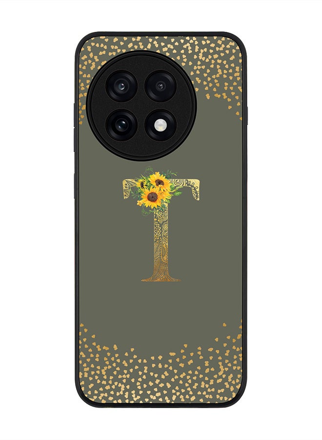 Stylizedd For OnePlus 13R / Ace 5 Pro Case,Slim fit Camera Protection, Shockproof Thin Phone cover  - Custom Floral Monogram - T  (Olive Green )