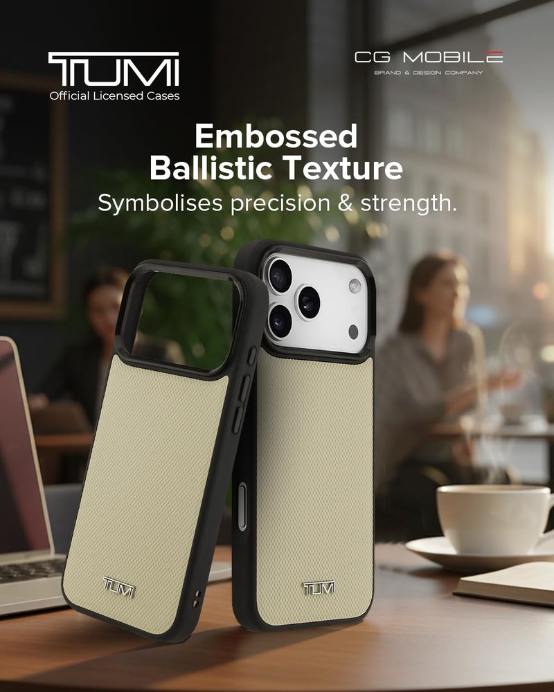 CG MOBILE TUMI [Official Licensed], Protective Case Designed for iPhone 17 Pro Max | Mag-Safe Compatible |Leather Hard Case Embossed Balistic Pattern -Khaki - Image 2