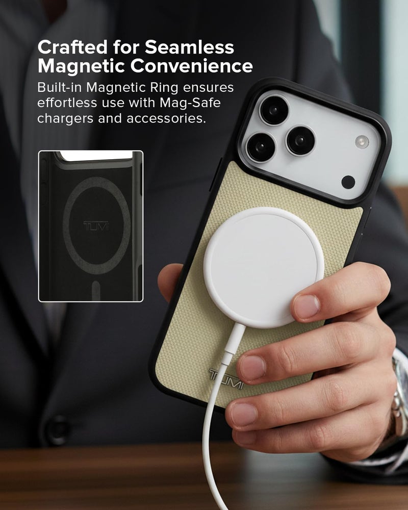 CG MOBILE TUMI [Official Licensed], Protective Case Designed for iPhone 17 Pro Max | Mag-Safe Compatible |Leather Hard Case Embossed Balistic Pattern -Khaki - Image 4