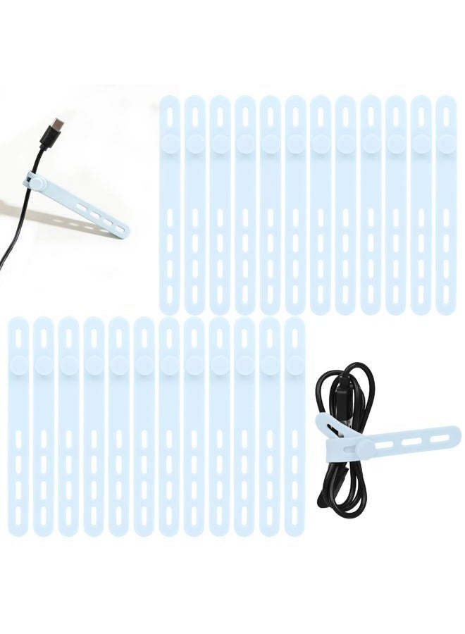 Donruby 24Pcs Silicone Cable Ties - Reusable, Washable Cable Management Ties with Locking Buckle Design, Adjustable Fastening Cable Strap Ties, Multi-Purpose High Elasticity Cord Organizer (Ice Blue) - Image 1