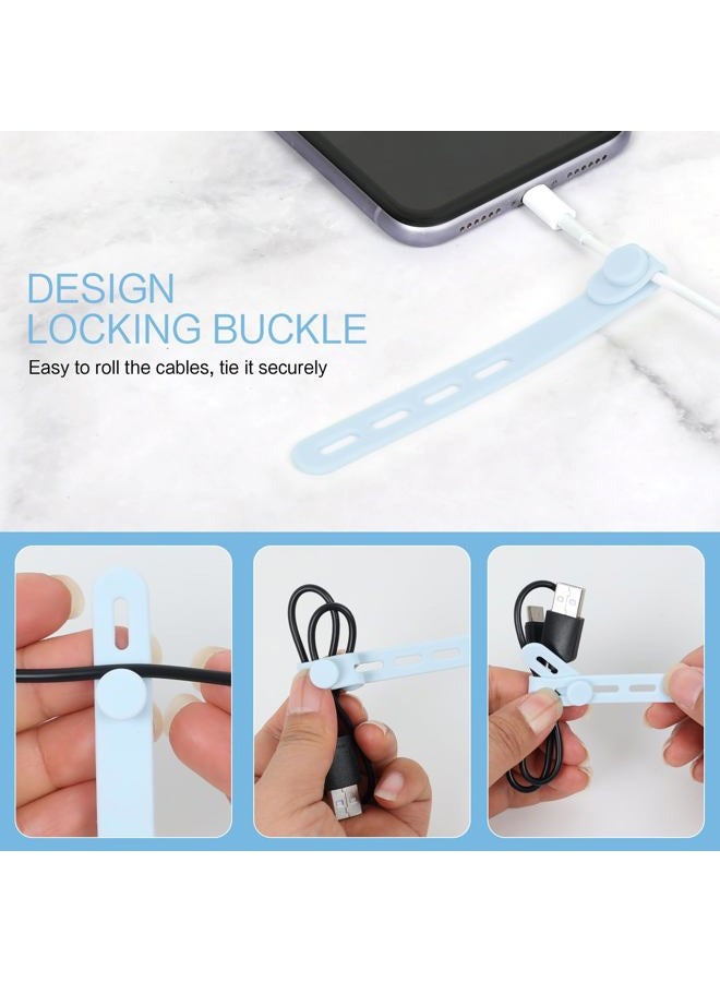 Donruby 24Pcs Silicone Cable Ties - Reusable, Washable Cable Management Ties with Locking Buckle Design, Adjustable Fastening Cable Strap Ties, Multi-Purpose High Elasticity Cord Organizer (Ice Blue) - Image 5