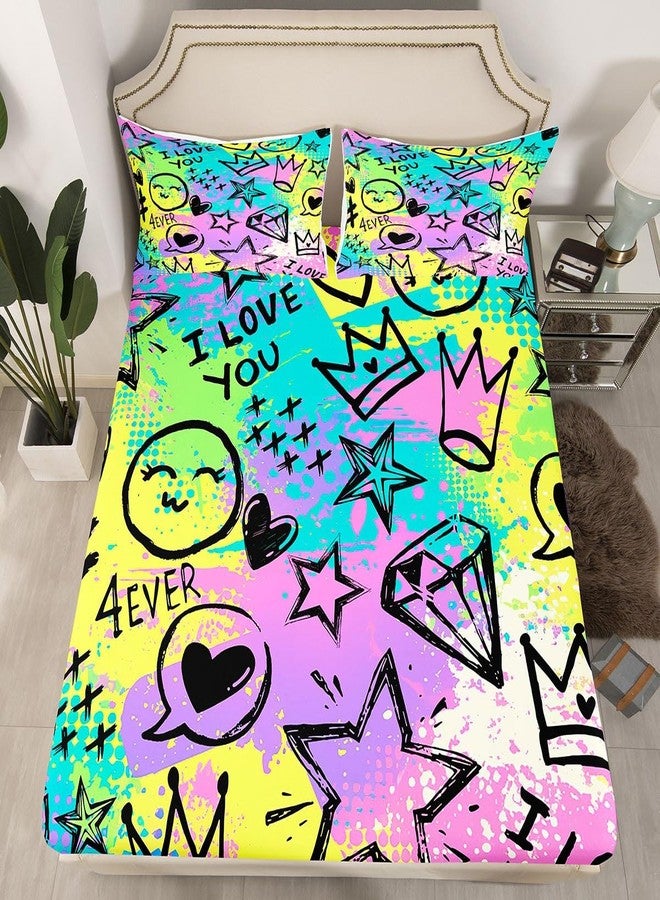 Castle Fairy Smile Face Smile Bed Sheet Set Purple Lilac Star Crown Bedding Set Softest Microfiber Bedclothes Sweet Softest Fitted Sheet Set for Children Kids Teenager Full 3pcs (1 Fitted Sheet & 2 Pillow Case) - Image 3