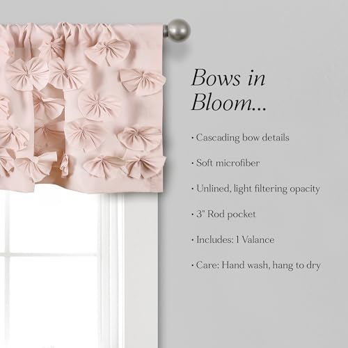 Lush Decor Riley Window Valance - Charming Handmade Bow Details - Elegant Light Filtering Single Panel- 54" W x 18" L , Blush - Image 4