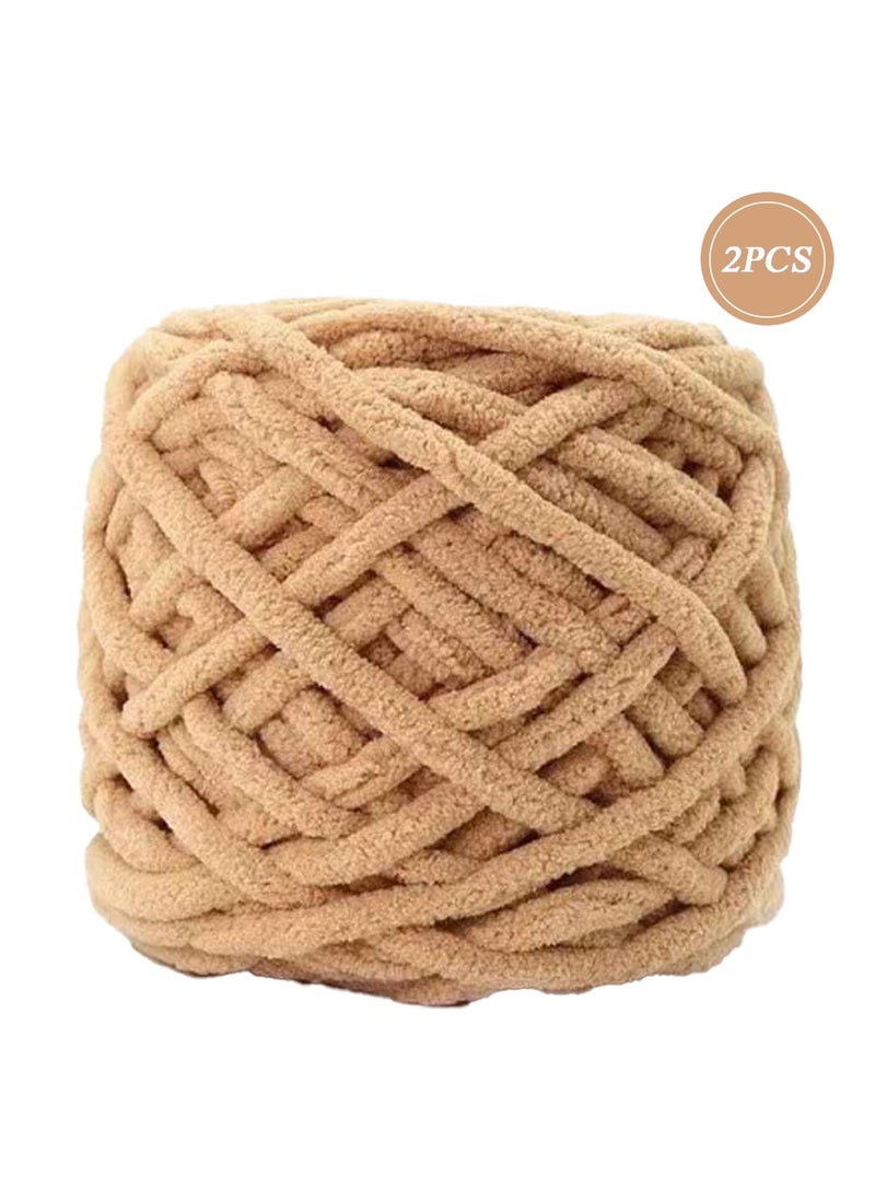 MileMelo 2-Piece Knitting Wool Yarn,Knitting Yarn Coarse Yarn for Crochet, Soft Chunky Yarn for Projects Making Plush Balls Handmade Bags Sweaters Shoes Hats Blankets Scarves Brown  - Image 1