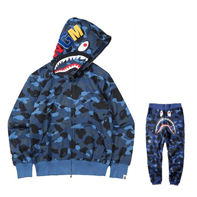 2023 Fashion Shark Hoodie Digital Print Couples Sweatshirt bape012 - Image 1