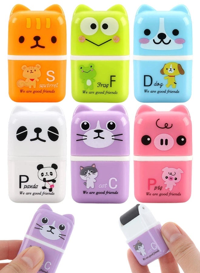 6 Pieces Erasers Roller Erasers Portable Cube Pencil Flexible Rubber Cute Animal Durable Soft Eraser Gift Eraser With Roller Cases For School, Office, Kids - Image 1