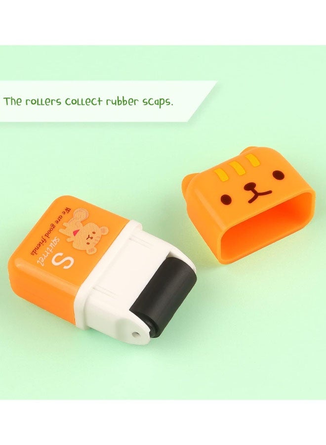 6 Pieces Erasers Roller Erasers Portable Cube Pencil Flexible Rubber Cute Animal Durable Soft Eraser Gift Eraser With Roller Cases For School, Office, Kids - Image 4