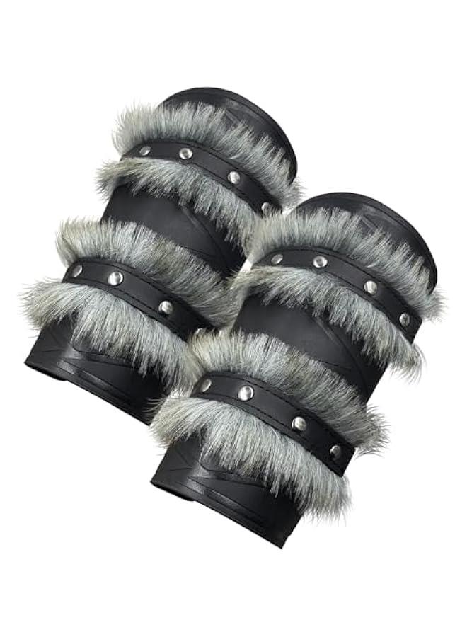 Generic Nordic Viking Barbarian Arm Guards, Medieval Artificial Fur Gauntlets, Vintage Faux Leather Bracers for LARP - Image 2
