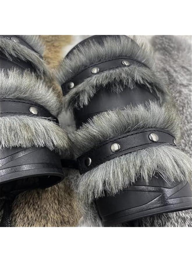 Generic Nordic Viking Barbarian Arm Guards, Medieval Artificial Fur Gauntlets, Vintage Faux Leather Bracers for LARP - Image 5