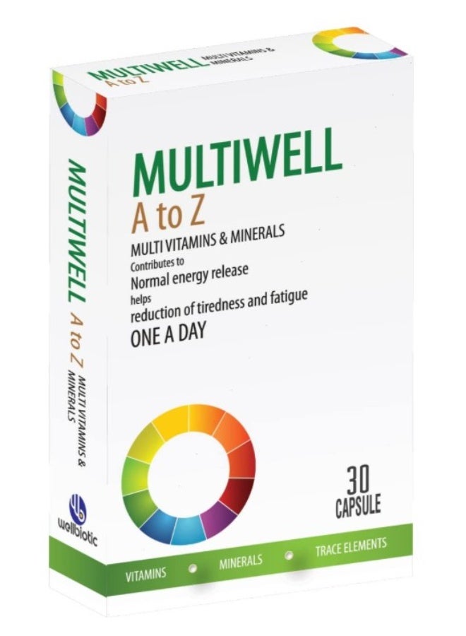 Wellbiotic Multiwell A to Z Daily Multivitamins & Minerals – 30 Vegetarian Capsules (Once a Day) - Image 1
