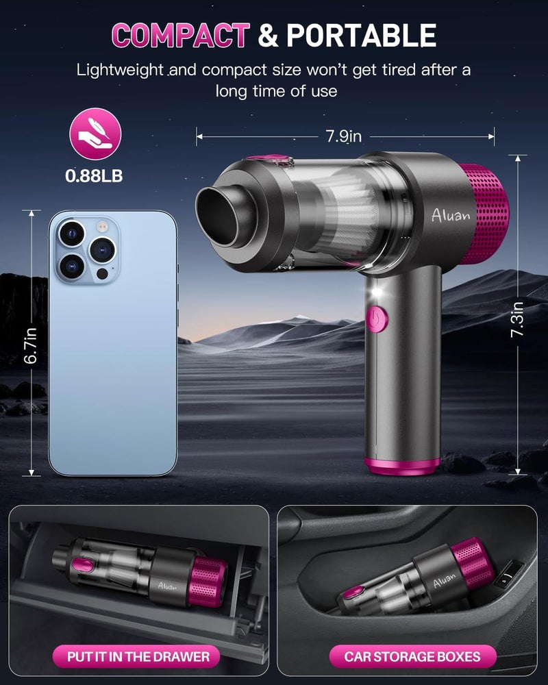 Aluan Portable Handheld Vacuum Cleaner 15000Pa Strong Suction, Wireless Cordless 2 in 1 Blower & Vacuum, Easy Cleaning for Home, Office, Sofa, Mattress, Keyboard & Travel Use - Image 3