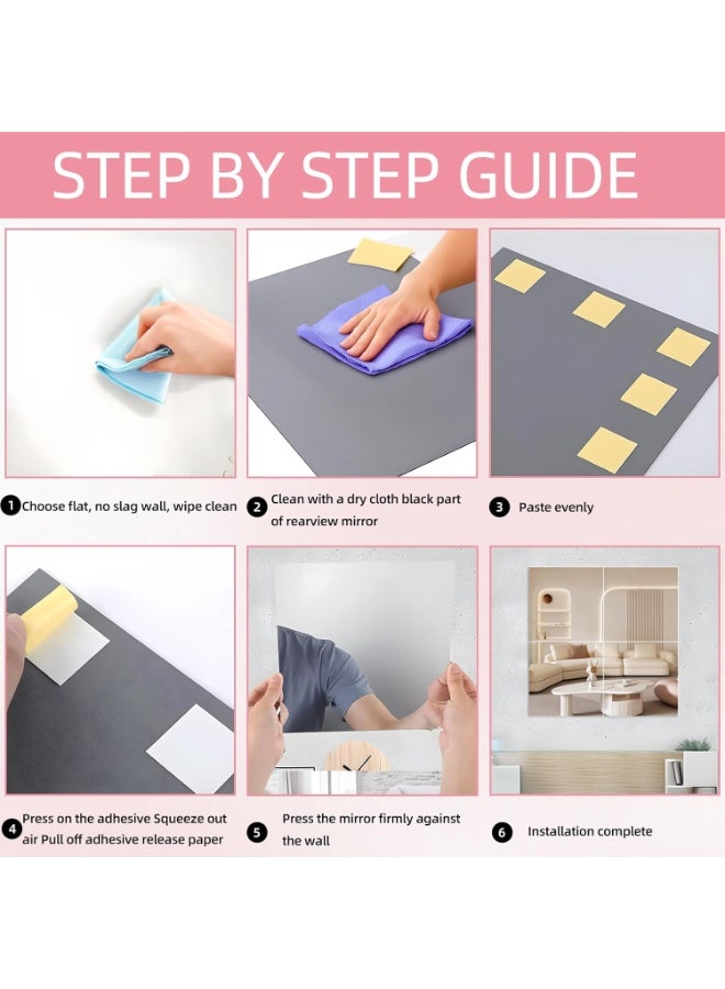 SLASA Pack of 8 Flexible Self-Adhesive Acrylic Mirrors – 2mm Thick Frameless Wall Mirror Tiles – 20x20 cm – DIY Wall Décor for Home, Gym, Door & More - Image 3