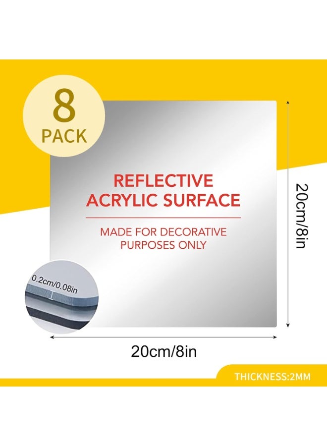 SLASA Pack of 8 Flexible Self-Adhesive Acrylic Mirrors – 2mm Thick Frameless Wall Mirror Tiles – 20x20 cm – DIY Wall Décor for Home, Gym, Door & More - Image 2