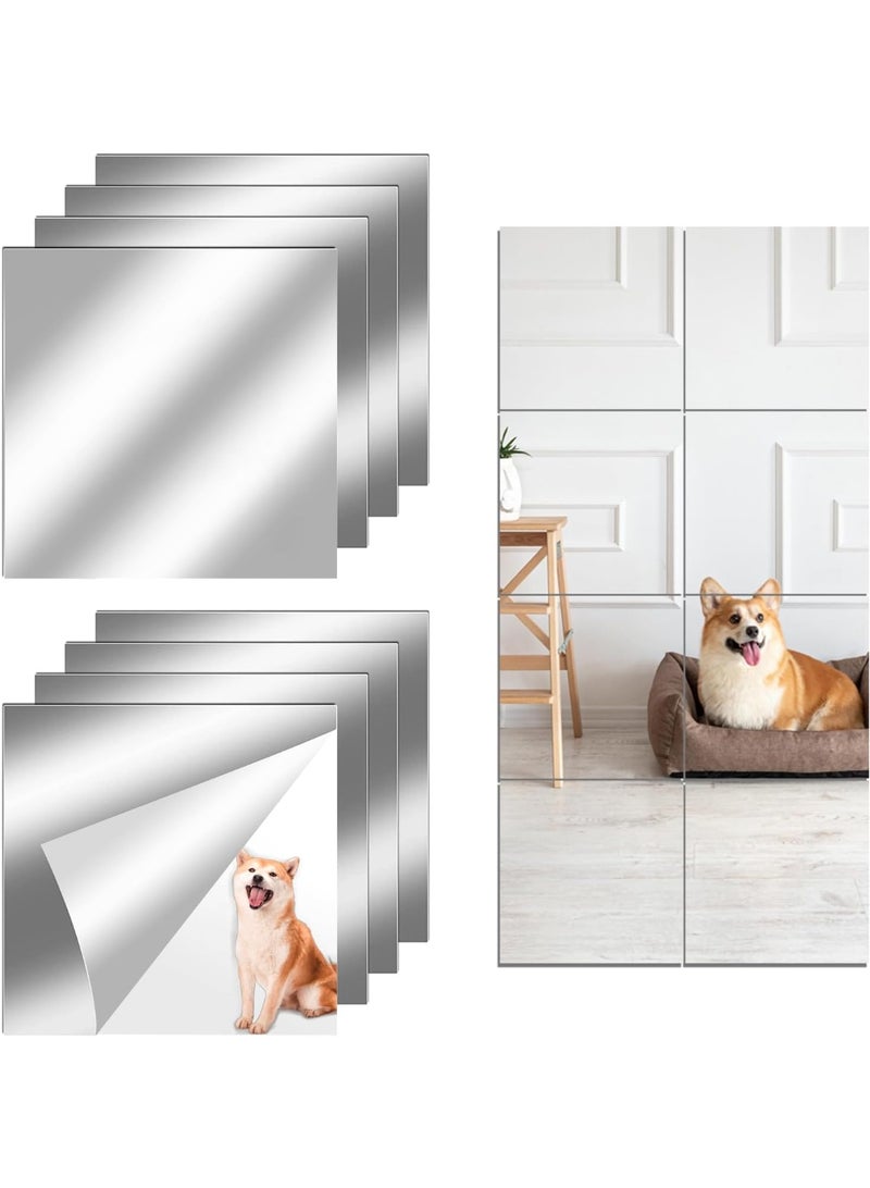 SLASA Pack of 8 Flexible Self-Adhesive Acrylic Mirrors – 2mm Thick Frameless Wall Mirror Tiles – 20x20 cm – DIY Wall Décor for Home, Gym, Door & More - Image 1