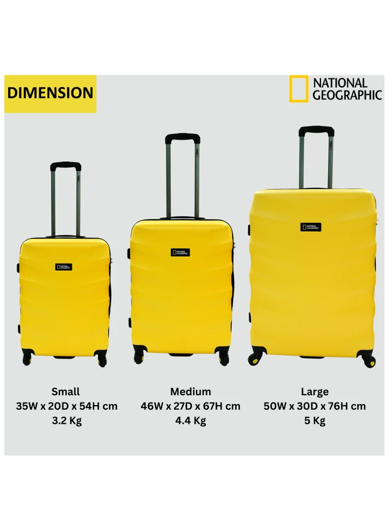 NATIONAL GEOGRAPHIC National Geographic Arete ABS Hard Case Suitcase Set Yellow, Durable Lightweight Travel Luggage, 4 Wheel 3pcs Trolley Bag with TSA Combination Lock (20+24+28 Inch).