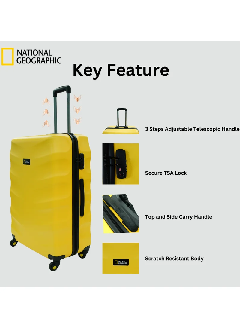 NATIONAL GEOGRAPHIC National Geographic Arete ABS Hard Case Suitcase Set Yellow, Durable Lightweight Travel Luggage, 4 Wheel 3pcs Trolley Bag with TSA Combination Lock (20+24+28 Inch).