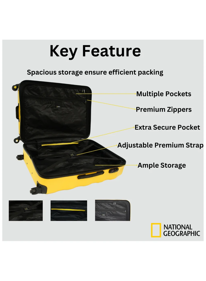 NATIONAL GEOGRAPHIC National Geographic Arete ABS Hard Case Suitcase Set Yellow, Durable Lightweight Travel Luggage, 4 Wheel 3pcs Trolley Bag with TSA Combination Lock (20+24+28 Inch).
