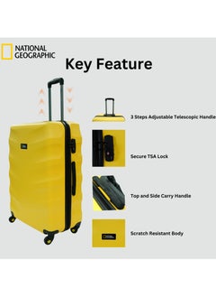 NATIONAL GEOGRAPHIC National Geographic Arete ABS Hard Case Suitcase Set Yellow, Durable Lightweight Travel Luggage, 4 Wheel 3pcs Trolley Bag with TSA Combination Lock (20+24+28 Inch).  - Image 4