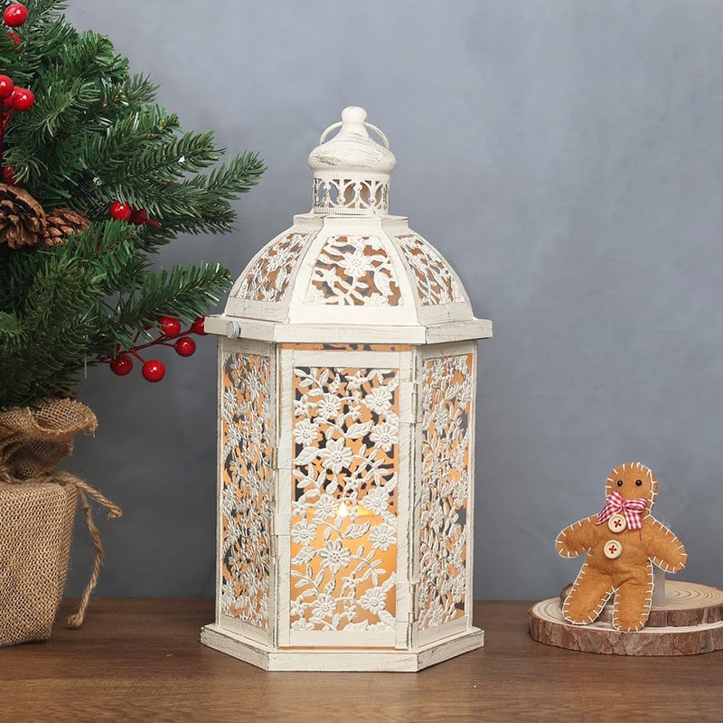 NEEDOMO Lanterns Decorative Indoor, 13.8" Vintage Outdoor Lantern, Metal Candle Holders Lantern Decor for Patio, Front Porch, Wedding, Shelf, Farmhouse Table Decor - Image 4