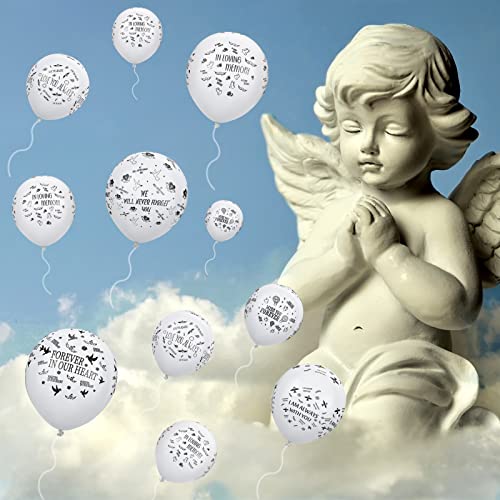 Sinmoe 72 Pcs Memorial Balloons Set White Remembrance Funeral Celebration of Life Latex Balloon with Ribbon Love You Always Miss You Forever We Will Never Forget You Balloons Decorations 12 Inch - Image 5