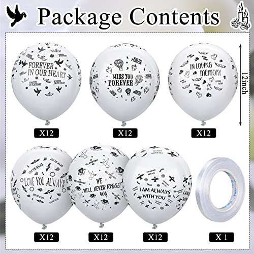 Sinmoe 72 Pcs Memorial Balloons Set White Remembrance Funeral Celebration of Life Latex Balloon with Ribbon Love You Always Miss You Forever We Will Never Forget You Balloons Decorations 12 Inch - Image 2