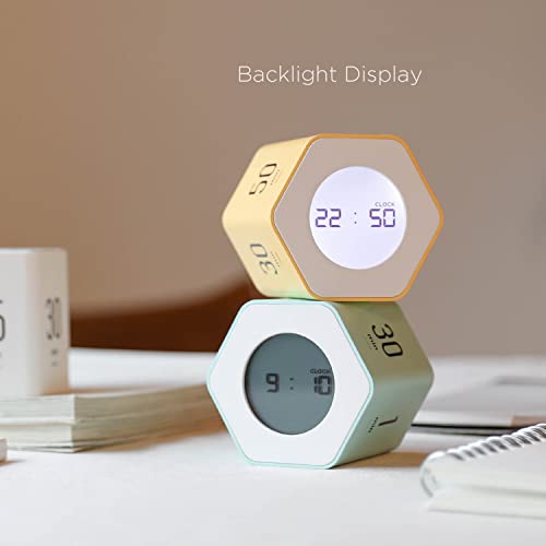 Mooas Multi-Hexagon Clock Cube, Digital Clock, Pomodoro Timer with Backlight 12/24H Count up & Countdown, Flip Timer, Various Time Presets - Ideal for Classroom, Gym, Office (Yellow) - Image 4
