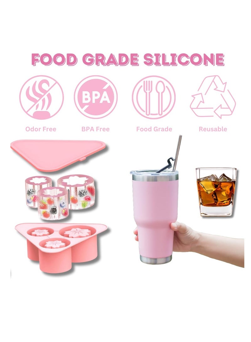 Excefore Ice Cube Tray for Stanley Cups, 3 Pack Flower Silicone Ice Mold with Lid for 20 oz 30 oz 40 oz Stanley Cup, Easy Release, BPA Free, Slow Melting Ice Mold for Whiskey, Cocktail,Coffee, Drink, Pink  - Image 4