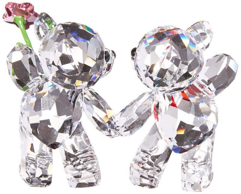 SWAROVSKI مجموعة تماثيل دببة كريس من سواروفسكي - سعيدون معًا، كريستال سواروفسكي شفاف مع قلب أحمر وزهرة وردية، جزء من مجموعة دببة كريس من سواروفسكي - Image 2