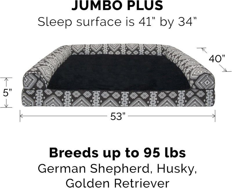 Furhaven Pet Dog Bed | Orthopedic Plush Kilim Southwest Home Decor Traditional Sofa-Style Living Room Couch Pet Bed w/Removable Cover for Dogs & Cats, Black Medallion, Jumbo Plus - Image 2