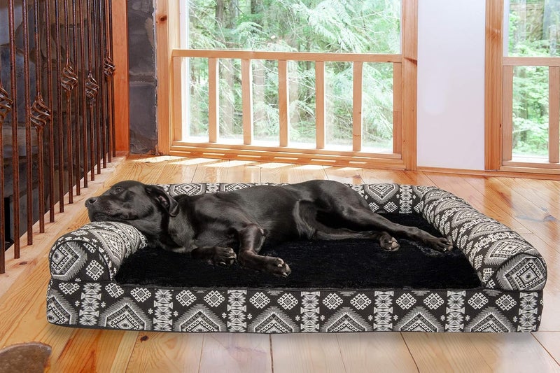 Furhaven Pet Dog Bed | Orthopedic Plush Kilim Southwest Home Decor Traditional Sofa-Style Living Room Couch Pet Bed w/Removable Cover for Dogs & Cats, Black Medallion, Jumbo Plus - Image 3
