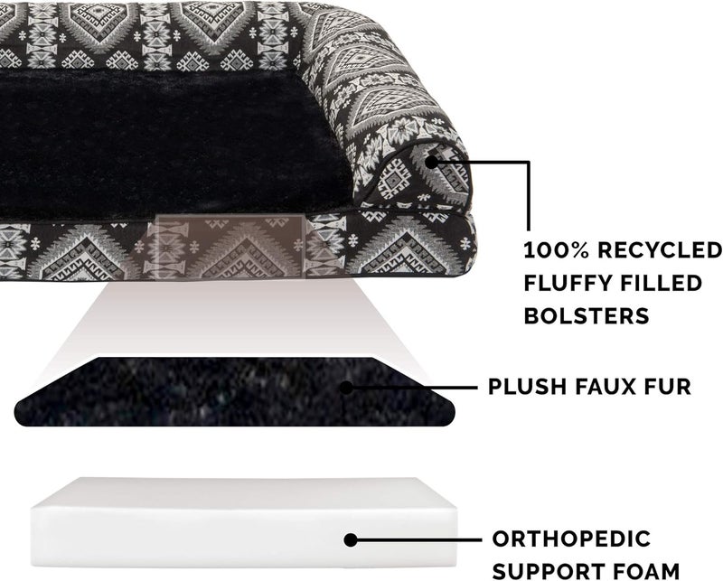 Furhaven Pet Dog Bed | Orthopedic Plush Kilim Southwest Home Decor Traditional Sofa-Style Living Room Couch Pet Bed w/Removable Cover for Dogs & Cats, Black Medallion, Jumbo Plus - Image 4