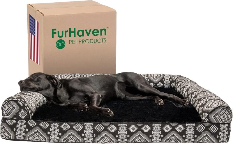 Furhaven Pet Dog Bed | Orthopedic Plush Kilim Southwest Home Decor Traditional Sofa-Style Living Room Couch Pet Bed w/Removable Cover for Dogs & Cats, Black Medallion, Jumbo Plus - Image 1