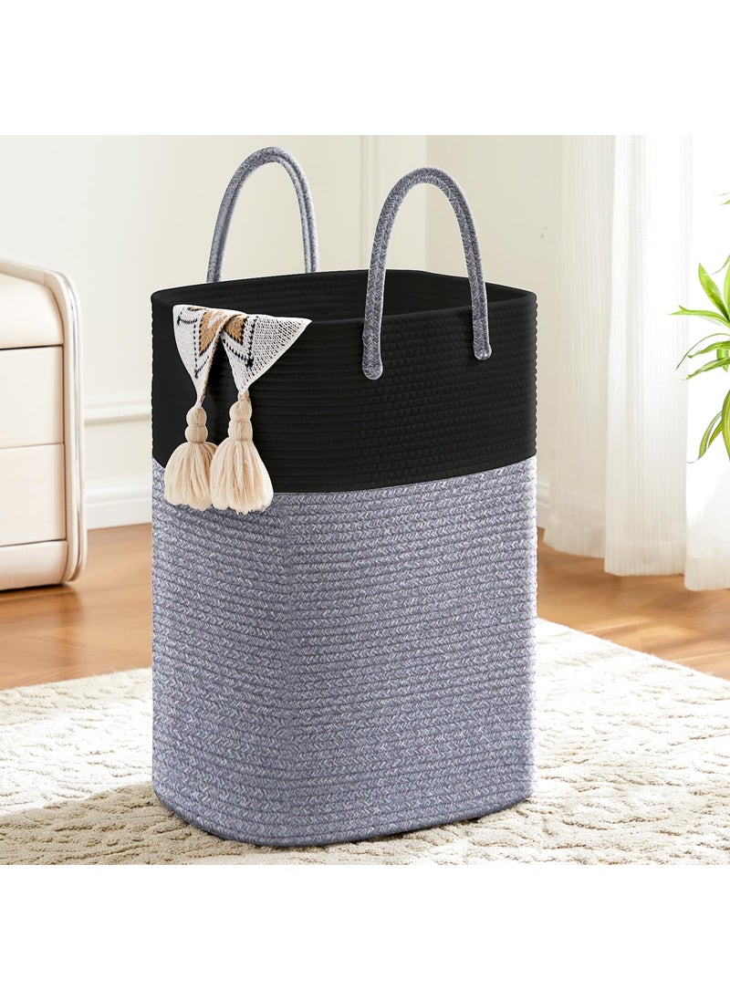 PILLOWPLAY PILLOWPLAY Laundry BasketWoven Cotton Rope Laundry Hamper Sorters100L Versatile Storage For Dirty ClothesBaby ToysAnd Blankets In Bathroom NurseryAnd Living Room Black  - Image 1