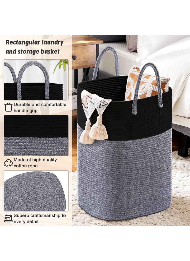 PILLOWPLAY PILLOWPLAY Laundry BasketWoven Cotton Rope Laundry Hamper Sorters100L Versatile Storage For Dirty ClothesBaby ToysAnd Blankets In Bathroom NurseryAnd Living Room Black  - Image 2
