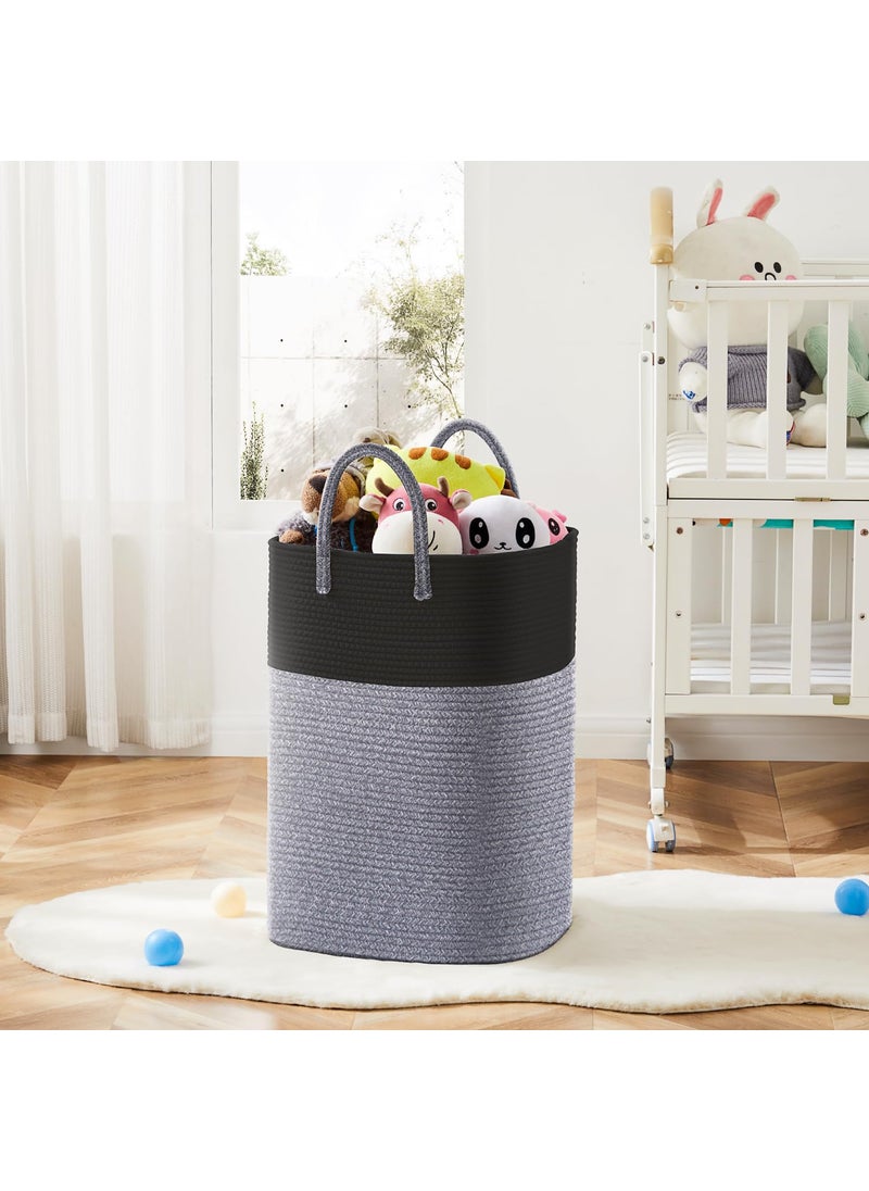 PILLOWPLAY PILLOWPLAY Laundry BasketWoven Cotton Rope Laundry Hamper Sorters100L Versatile Storage For Dirty ClothesBaby ToysAnd Blankets In Bathroom NurseryAnd Living Room Black  - Image 5