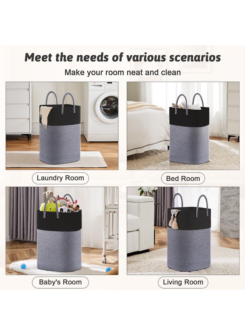 PILLOWPLAY PILLOWPLAY Laundry BasketWoven Cotton Rope Laundry Hamper Sorters100L Versatile Storage For Dirty ClothesBaby ToysAnd Blankets In Bathroom NurseryAnd Living Room Black  - Image 4