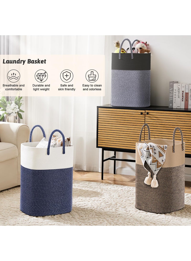 PILLOWPLAY PILLOWPLAY Laundry BasketWoven Cotton Rope Laundry Hamper Sorters100L Versatile Storage For Dirty ClothesBaby ToysAnd Blankets In Bathroom NurseryAnd Living Room Black  - Image 3