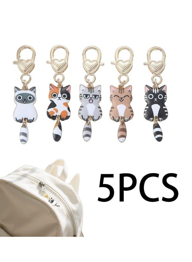 5 Pcs Women Girls Cute Cat Keychain Bag Charm Metal Pendant Kawaii Mini - Image 1