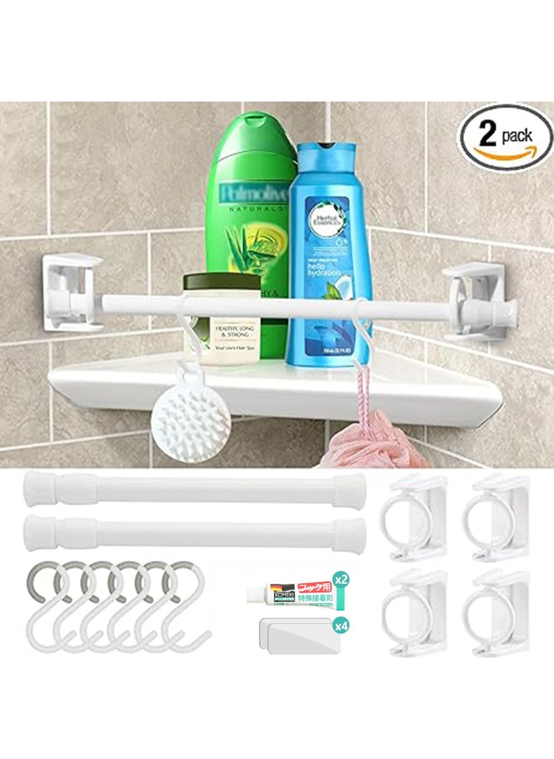 Generic 2 Sets RV Camper Travel Trailer Bathroom Corner Storage Bar, Adjustable Spring Tension Rods with Rotatable Bracket and S-Hooks, RV Accessories for Inside for Securing Toiletries  - Image 1
